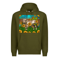 Army Green Western Charolais Bull With Sunflowers Premium Hoodie - LillyAllenDesigns