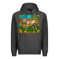 Charcoal Heather Western Charolais Bull With Sunflowers Premium Hoodie - LillyAllenDesigns
