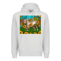 Dove Grey Western Charolais Bull With Sunflowers Premium Hoodie - LillyAllenDesigns