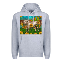 Heather Grey Western Charolais Bull With Sunflowers Premium Hoodie - LillyAllenDesigns