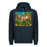 Navy Western Charolais Bull With Sunflowers Premium Hoodie - LillyAllenDesigns