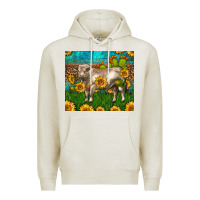 Oatmeal Heather Western Charolais Bull With Sunflowers Premium Hoodie - LillyAllenDesigns