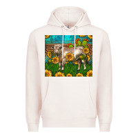 Pale Pink Western Charolais Bull With Sunflowers Premium Hoodie - LillyAllenDesigns