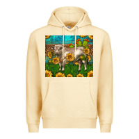 Pina Colada Western Charolais Bull With Sunflowers Premium Hoodie - LillyAllenDesigns