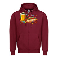 Burgundy hot dog and beer with stars and usa flags Zipper Hoodie - AdoDesignShop