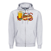 Heather Grey hot dog and beer with stars and usa flags Zipper Hoodie - AdoDesignShop