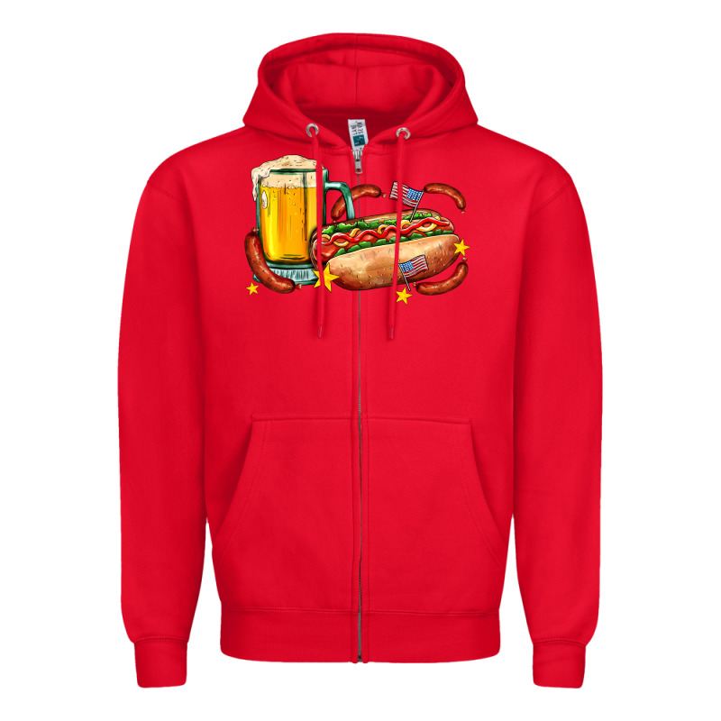Hot Dog And Beer With Stars And Usa Flags Zipper Hoodie by AdoDesignShop | Teevron