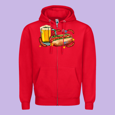 Hot Dog And Beer With Stars And Usa Flags Zipper Hoodie Designed By Adodesignshop