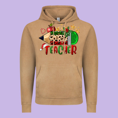 Christmas Teacher Pencil Vintage Hoodie Designed By Fadigitalartstudio