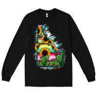 Black Idaho Map Sunflower Cactus Serape Long Sleeve Tee - RanaPortraitStore