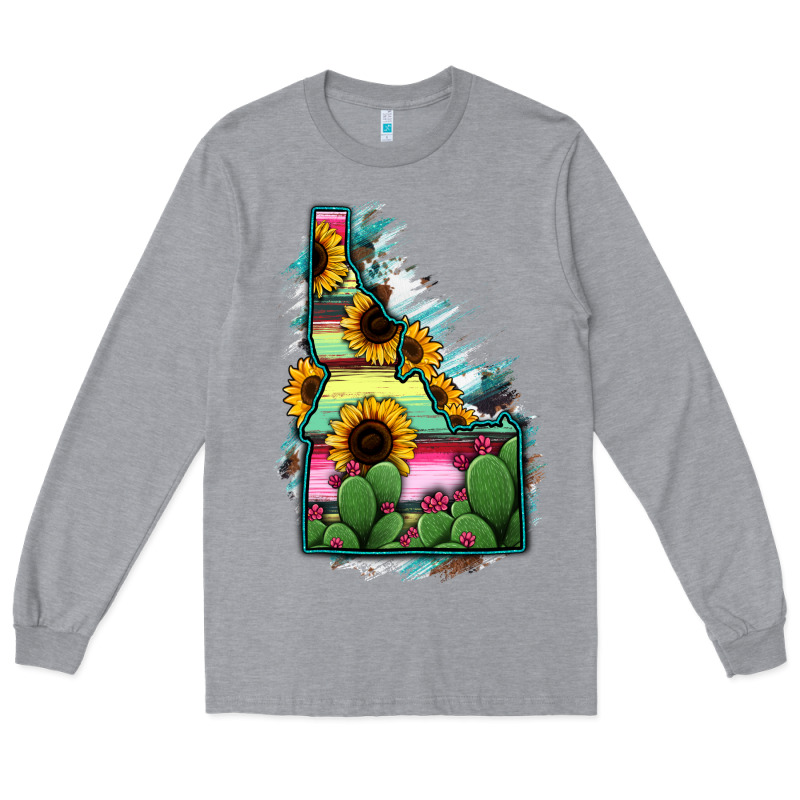 Idaho Map Sunflower Cactus Serape Long Sleeve Tee by RanaPortraitStore | Teevron