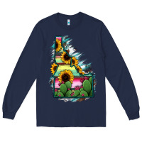 Navy Idaho Map Sunflower Cactus Serape Long Sleeve Tee - RanaPortraitStore
