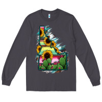 Smoke Idaho Map Sunflower Cactus Serape Long Sleeve Tee - RanaPortraitStore