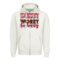 Oatmeal Heather donut worry be happy Zipper Hoodie - AdoDesignShop