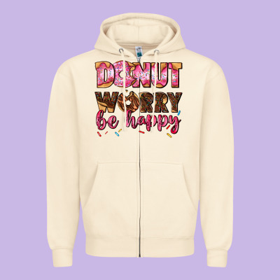 Donut Worry Be Happy Zipper Hoodie Designed By Adodesignshop