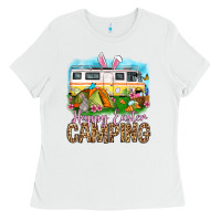 White Happy Easter camping Ladies Tee - OliviaCreatesArt