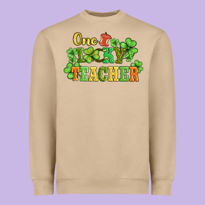 One Lucky Teacher Heavyweight Sweatshirt Designed By Adodesignshop