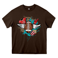 Chocolate Brown Football ball leopard glitter Heavy Core Tee - HowdyJamesFarm