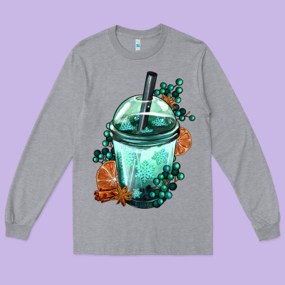 Winter Bobba Cup Long Sleeve Tee Designed By Fadigitalartstudio