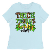 Baby Blue St. Patrick's Thick thighs lucky vibes Ladies Tee - OliviaCreatesArt