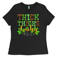 Black St. Patrick's Thick thighs lucky vibes Ladies Tee - OliviaCreatesArt