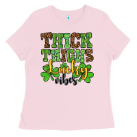 Bubblegum Pink St. Patrick's Thick thighs lucky vibes Ladies Tee - OliviaCreatesArt