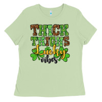 Matcha St. Patrick's Thick thighs lucky vibes Ladies Tee - OliviaCreatesArt
