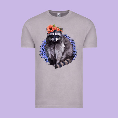 Classy But A Little Thrashy Racoon With Flowers Vintage Tee Designed By Jasminsmagicworld