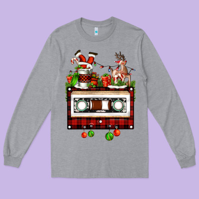 Christmas Cassette Long Sleeve Tee Designed By Fadigitalartstudio