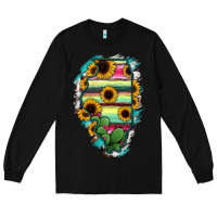 Black Illinois Map Sunflower Cactus Serape Long Sleeve Tee - RanaPortraitStore
