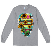 Heather Grey Illinois Map Sunflower Cactus Serape Long Sleeve Tee - RanaPortraitStore