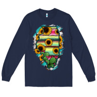 Navy Illinois Map Sunflower Cactus Serape Long Sleeve Tee - RanaPortraitStore