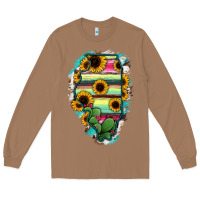 Toasted Coconut Illinois Map Sunflower Cactus Serape Long Sleeve Tee - RanaPortraitStore