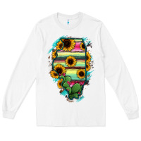 White Illinois Map Sunflower Cactus Serape Long Sleeve Tee - RanaPortraitStore