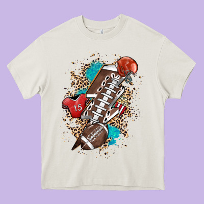 Football Lightning Bolt Leopard Heavy Core Tee Designed By Howdyjamesfarm