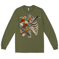 Army Green kinda emotionless kinda emotional skeleton chest Long Sleeve Tee - FaDigitalArtStudio
