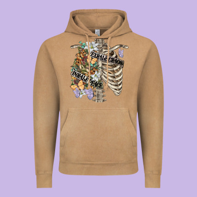 Inhale Peace Exhale Chaos Chest Vintage Hoodie Designed By Fadigitalartstudio