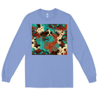 Colony Blue Serape Turquoise Glitter Cowhide  Tooled Leather  Tumbler Long Sleeve Tee - FaDigitalArtStudio