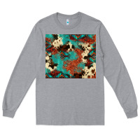 Heather Grey Serape Turquoise Glitter Cowhide  Tooled Leather  Tumbler Long Sleeve Tee - FaDigitalArtStudio