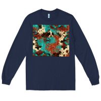 Navy Serape Turquoise Glitter Cowhide  Tooled Leather  Tumbler Long Sleeve Tee - FaDigitalArtStudio