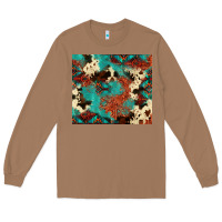 Toasted Coconut Serape Turquoise Glitter Cowhide  Tooled Leather  Tumbler Long Sleeve Tee - FaDigitalArtStudio
