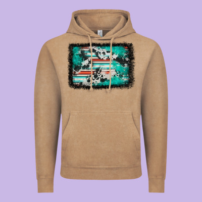 Western Serape Cowhide Turquoise Glitter Vintage Hoodie Designed By Fadigitalartstudio