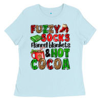 Baby Blue fuzzy socks flannel blankets and hot cocoa Ladies Tee - OliviaCreatesArt