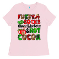 Bubblegum Pink fuzzy socks flannel blankets and hot cocoa Ladies Tee - OliviaCreatesArt