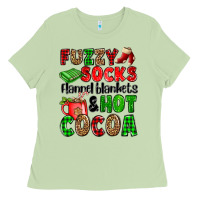 Matcha fuzzy socks flannel blankets and hot cocoa Ladies Tee - OliviaCreatesArt