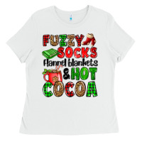 Fuzzy Socks Flannel Blankets And Hot Cocoa Ladies Tee | Teevron