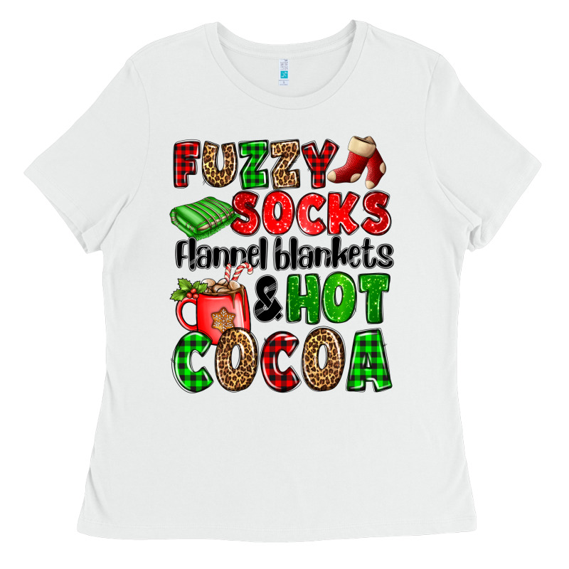 Fuzzy Socks Flannel Blankets And Hot Cocoa Ladies Tee by OliviaCreatesArt | Teevron