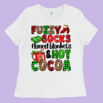 Fuzzy Socks Flannel Blankets And Hot Cocoa Ladies Tee Designed By Oliviacreatesart