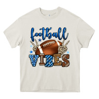 Cream Football vibes blue and grey team color Heavy Core Tee - HowdyJamesFarm