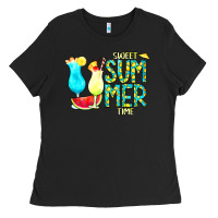 Black sweet summer time turquoise yellow Ladies Tee - CowCowDesign